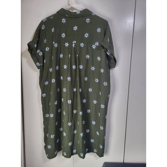 SONOMA Linen Blend Shirt Dress Olive Green with Blue Flowers SZ XL *No belt - Picture 2 of 8